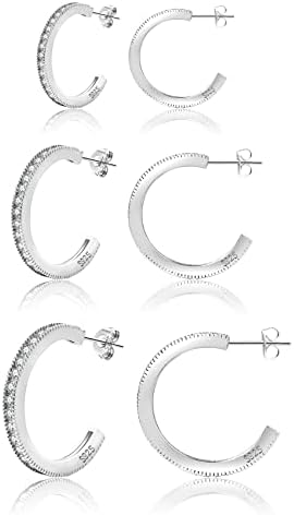 4 Pairs Small Hoops Earrings For Women Silver Post Huggie Hoop Earrings Set 18K Gold/Silver Hoop Sleeper Earrings For Girls