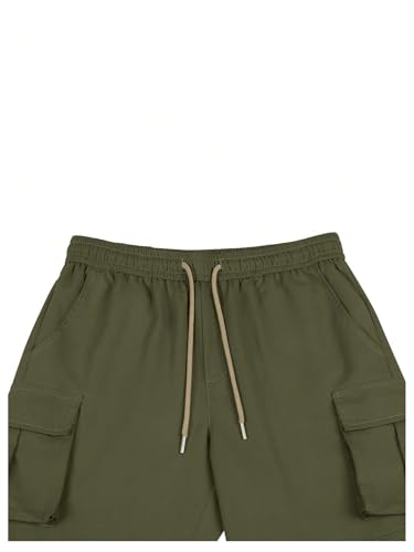 OYOANGLE Men's Drawstring Waist Flap Pocket Slit Hem Cargo Pants Outdoor Casual Trousers4