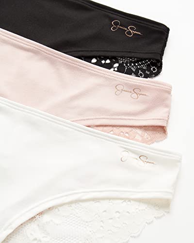 Jessica Simpson Women's Underwear - 3 Pack Microfiber Lace Bikini Panties (S-Xl), Size Small, Rose Smoke/Gardenia/Black #TOP2