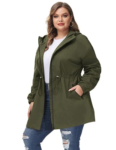 Chaqueta impermeable Hanna Nikole talla grande para mujer cortavientos verde ejércit 2