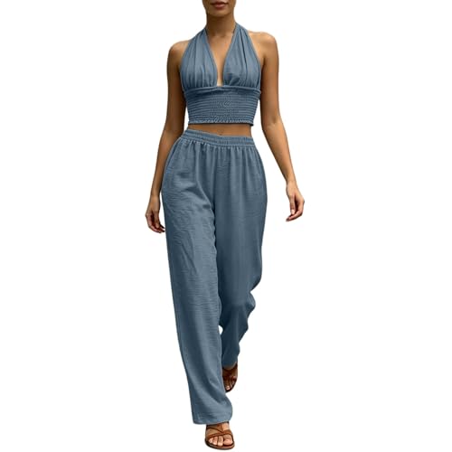 Trajes de verano para mujer ideales para vacaciones en la playa con pantalón holgado y cómodo