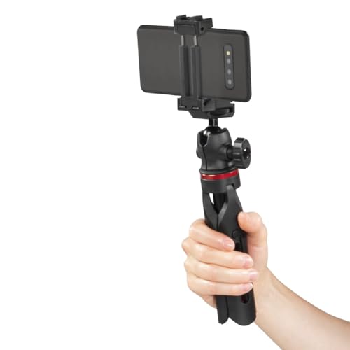 Hama Handy Stativ mit Handyhalterung (Ministativ h&ouml;henverstellbar max. 80 cm, min 22 cm, 2in1 Kamerastativ und Stativ f&uuml;r Smartphone, leichtes Reisestativ aus Aluminium mit Kugelkopf und Fernausl&ouml;ser)