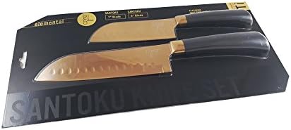Premium Class Sharp Titanium Coated Santoku 2 Chef Knife Set with an Ergonomic Non-Slip Comfortable Grip