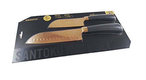 Premium Class Sharp Titanium Coated Santoku 2 Chef Knife Set with an Ergonomic Non-Slip Comfortable Grip