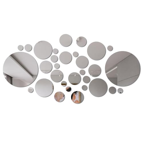 PosyLane 32 Pièces Miroirs Mural Autocollant, Rond Miroir Stickers Muraux Adhésif 3D, Amovible DéCor Art Cercle pour Salon Chambre Bureau TV Fond, 2.2/2.5/3.5/5.5/8/15cm (Argent) – vue 7