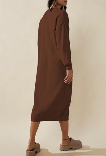 Image of Cutiefox Women's Fall Winter Sweater Long Dress Button V Neck Batwing Long Sleeve Oversized Waffle Knit Dresses