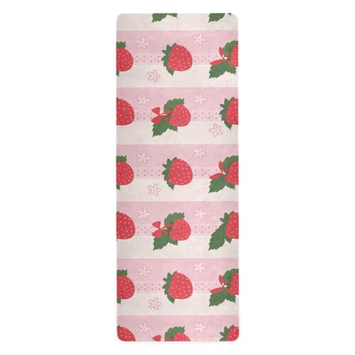 Waassud Esterilla de yoga con diseño de fresas a rayas, antideslizante, para mujeres y hombres, con bolsa de transporte, 71 x 26 pulgadas