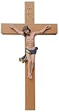Kaltner Präsente Geschenkidee - Wandkreuz Kruzifix mit Jesus Christus Figur auf Kreuz aus Buche Holz 40 cm von Hand bemalt