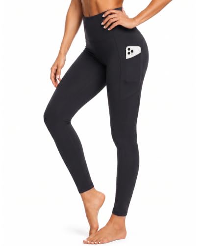 BLUEENJOY Leggings with Pockets for Women, High Waisted Leggings Tummy Control Buttery Soft Non See Through Workout Yoga Pants Black