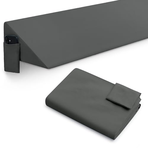 INVGEEXI Dark Grey King Size Bed Wedge Pillow Cover with Side Pocket Soft & Breathable Polyester Headboard Wedge Pillow Case Cover for Headboard Gap 76 L x 10 W x 6 H (Pillow Not Include)