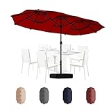 Shintenchi 13FT Large Patio Umbrella with Base, Outdoor Double-Sided Rectangular Umbrella, Market Umbrella with Crank Handle for Poolside Lawn Garden, Red