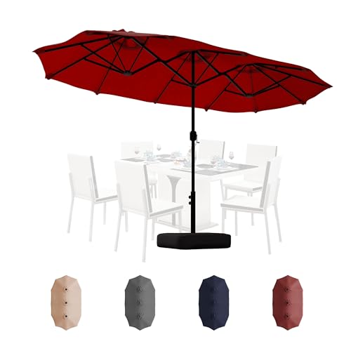 Shintenchi 13FT Large Patio Umbrella with Base Included, Outdoor Double-Sided Rectangular Shade with Crank Handle for Poolside Lawn, Deck & Garden, Red