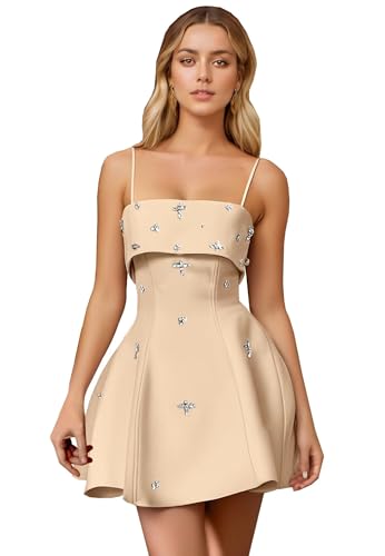 Sparkly Beaded Mini Homecoming Dresses for Women A-Line Spaghetti Straps Prom Cocktail Party Gowns Short