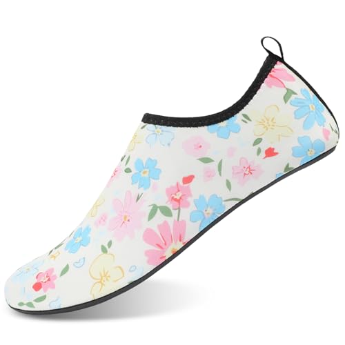 Mens Womens Water Shoes Quick Dry Barefoot Shoes Non-Slip Aqua Socks for Beach Swim Flower2