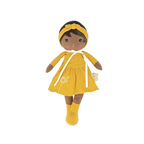 KALOO Tendresse Minha primeira boneca de tecido Naomie boneca de pano 32 cm vestido amarelo bonita caixa de presente e fita personalizada desde o nascimento, K20009, 32 cm