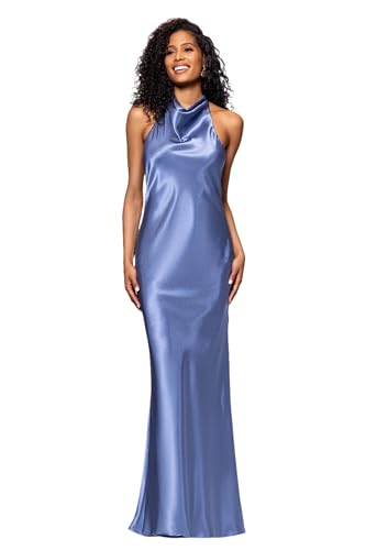 Image of Betsy & Adam Long Slim One Shoulder Dress | Cold Shoulder Evening Gown