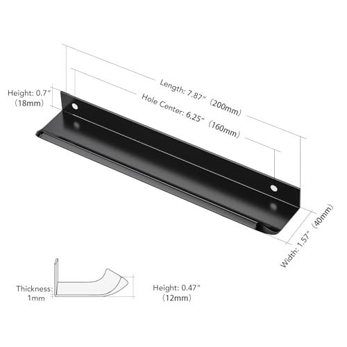 Image of Matte Black Cabinet Handles Finger Edge Pulls 7.8 Inch CC 20 Pack