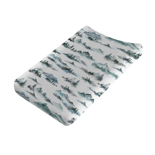 Watercolor Misty Forest Painting Baby Changing Table Pad Covers for Boy Girl 32''x16'' Mountain Foggy Fitted Changing Table Sheets Soft Breathable Diaper Changing Table Mats Covers image 5