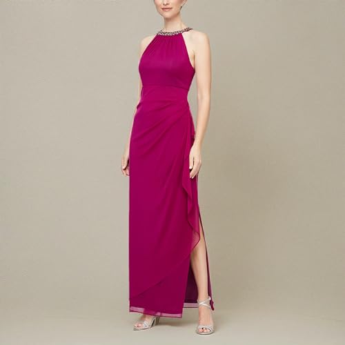 Image of Mesh Dress with Beaded Halter Style Neckline and Cascade Ruffle Detail Skirt