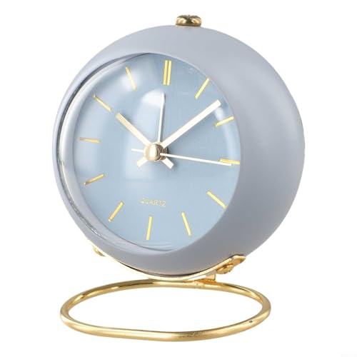 Durashmall Reloj despertador silencioso con luz nocturna de metal, para escritorio, para estudiantes, dormitorio, oficina, visualización fácil de leer, diseño minimalista, blanco, azul, rosa, verde