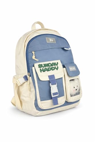 Mochila Escolar Infantil Cute Duo 17” com Ursinho na Frente Poliéster Resistente - Kawaii (Azul)