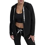 DKNY womens Logo Drawstring Full Zip Fleece Hoodie, Black, Medium