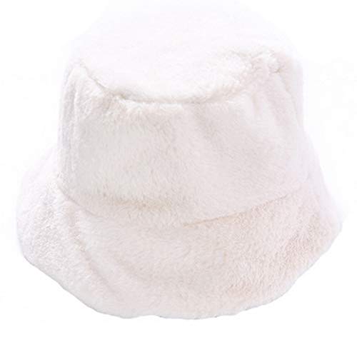 Women Winter Plush Bucket Hat Warm Solid Color Faux Fur Fisherman Cap White #TOP1
