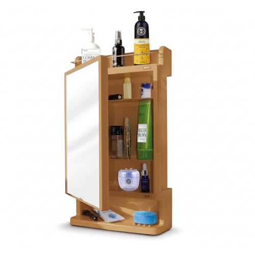 Image of CIPLA PLAST Rich Look Bathroom Cabinet with Mirror | Storage Organiser | Strong Plastic Bathroom Shelves Wall Mounted | Bathroom Accessories| Mirror Cabinet (Champagne Gold)