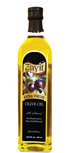 Aceite de oliva virgen extra natural Zayit All First Cold Press, botella de vidrio de 25,5 fl oz (Kosher para pastelería)