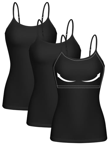 Image of ATTRACO Women 3 Pack Cotton Camisoles with Shelf Bra Adjustable Spaghetti Strap Tank Tops