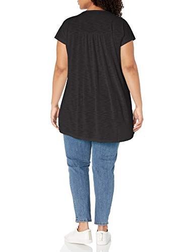 Just My Size Women's Plus-Size Slub Crochet Bib Tunic, Black, 5X #TOP1