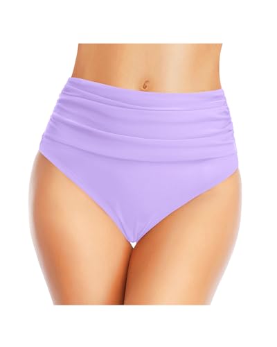Image of Tempt Me Women's High Waisted Bikini Bottom Tummy Control Ruched Bathing Suit Swim Bottom