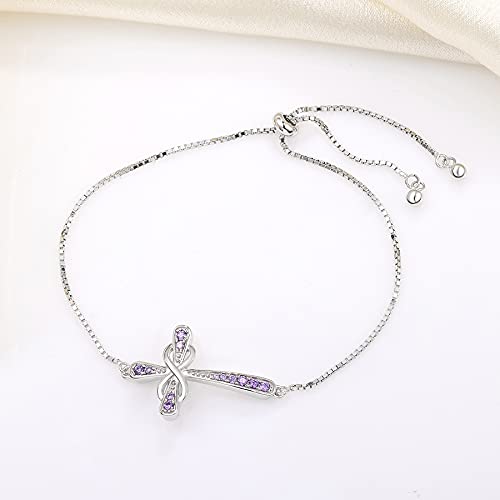 Yl NB48310N Cross Bracelet 925 Sterling Silver Infinity Sideways Link Bracelet Created Amethyst Jewelry thumb #4