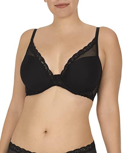 Natori Womens Feathers Contour Plunge Bra, Black, 34B — view 3