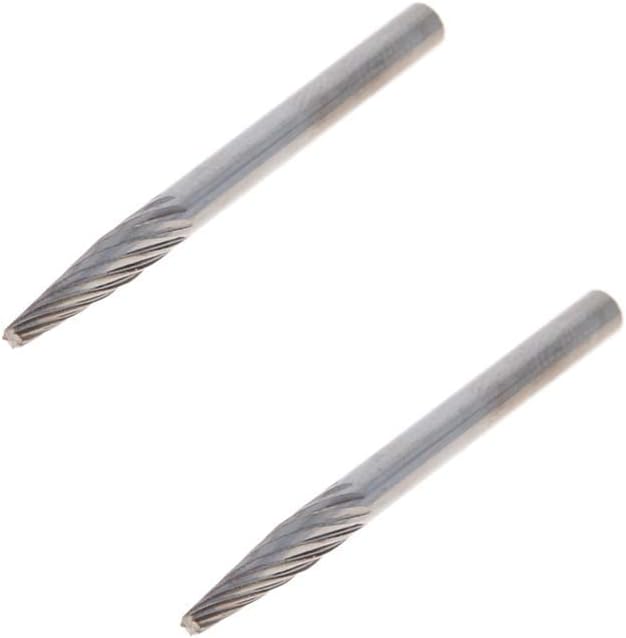 Auniwaig Rotary Files, 3mm Dia,Single Tungsten Steel Alloy 1/8" Shank Top Toothed Cut Conical Shape Rotary Burrs Tool for Die Grinder Drill Bit Wood Soft Metal Carving Polishing 2PCS