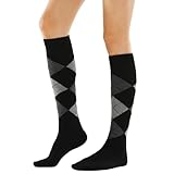 Violet Mist Womens Knee High Socks Argyle Athletic Tube Socks Girls Cotton Sports Long Sock, Black Grey Argyle