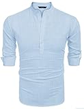 COOFANDY Men's Cotton Henley Shirt Long Sleeve Hippie Casual Beach T Shirts A-Sky Blue 3XL - Image 5