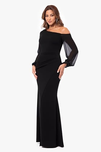 Betsy & Adam Women's Sleeve Off The Shoulder Scuba Long Dress2