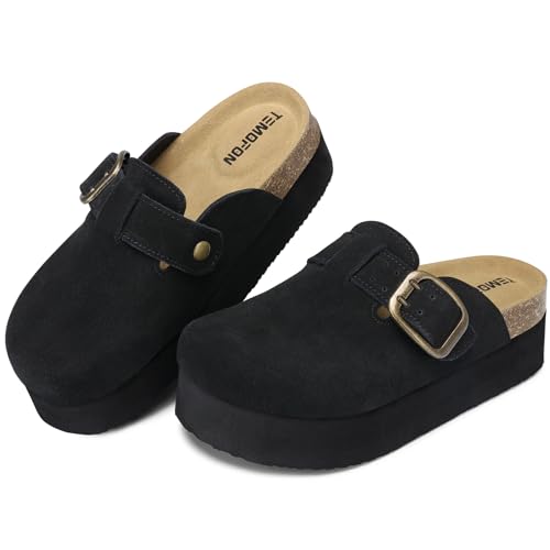 Image of TEMOFON Clogs for Women Mules Shoes: Comfortable Arch Support Closed Toe Sandals Backless Low Wedge Slip on Shoes