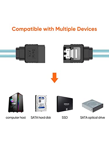 Cablecreation Sata Iii Cable, [5-Pack] 8-Inch Sata Iii 6.0 Gbps 7Pin Female Straight To Straight Female Data Cable With Locking Latch, 0.6 Ft Blue #TOP3