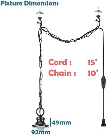 Aspen Creative 21051-11, Indoor Swag Kit, 15' SPT-2 Black Wire w/ In-Line Switch & 10' Steel Chain. Socket Cup: 3-1/2" W x 1-15/16" H. Suitable: 16" D. To 18"D. Pendant Shade. Oil Rubbed Bronze.1 Pack image 5