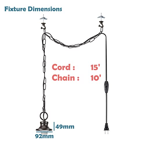 Image of Aspen Creative 21051-11, Indoor Swag Kit, 15' SPT-2 Black Wire w / In-Line Switch & 10' Steel Chain. Socket Cup: 3-1 /2 inch W x 1-15 /16 inch H. Suitable: 16 inch D. To 18 inchD. Pendant Shade. Oil Rubbed Bronze.1 Pack