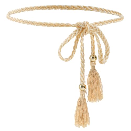 Sarini Elegante cinturón de borla para mujer,cadena de oro negro,cinturón trenzado delgado con lazo,elegante accesorio de vestir