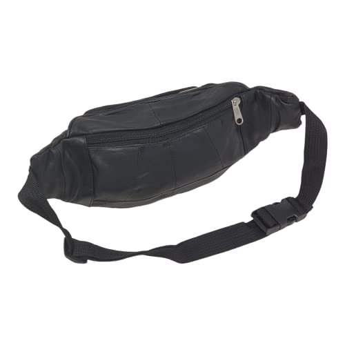 RAS-Unisex-Black-Leather-Large-Travel-Money-Pouch-Waist-Bum-Bag-Adjustable-Belt-Strap-1006-Black