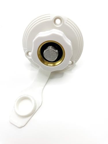 Image of RV Camper Motorhome Trailer Marine White City Water Fill Inlet Flange Brass with Check Valve with Hose Elbow and Rings