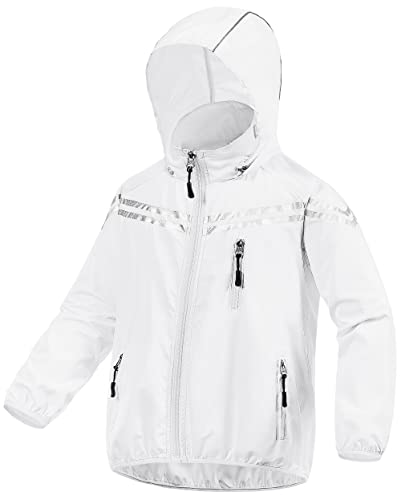 Image of CREATMO US Boys Girls Rain Coat Kids Reflective Cycling Jacket Waterproof Packable Children Windbreaker With Removable Hood