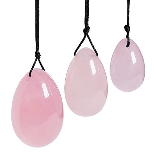 Nupuyai Rosenauarz Yoni Eier Set von 3 mit Schnur gebohrter Kristall Massage Stein Ovaler Kegel Ei für Frauen Kegel Übung Stärkung Beckenbodenmuskeln