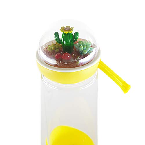 Bewaltz Cactus Glass Water Bottle W/Cute 3D Miniature Globe Lid 15 Oz, Perfect Everyday Gift, Includes A Silicone Sleeve Boot & Hidden Carrying Handle (Yellow) #TOP4