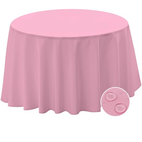 BYDOLL Table Cloth 60 Inch Round Tablecloth Fits Max50 Inch Diameter Table Top,Pink Polyester Washable Wrinkle-Free Spillproof Tablecloth for Party Patio Cover