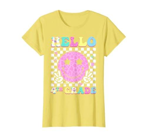 Hello 4th Grade Groovy Back to School Fourth Grade Girls Kid T-Shirt, Women, Lemon Yellow, Small